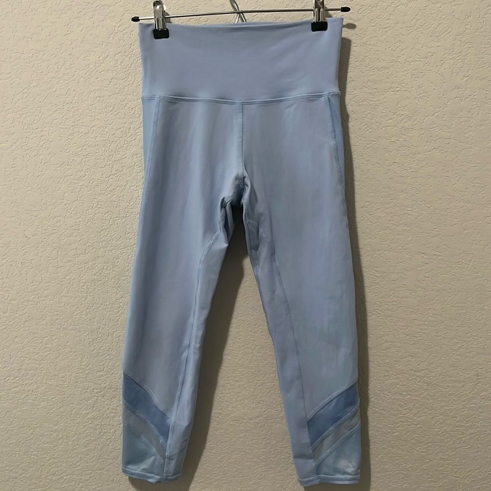 ALO YOGA Light Blue Leggings with Varied Light Blue Mesh Detailing, Size S